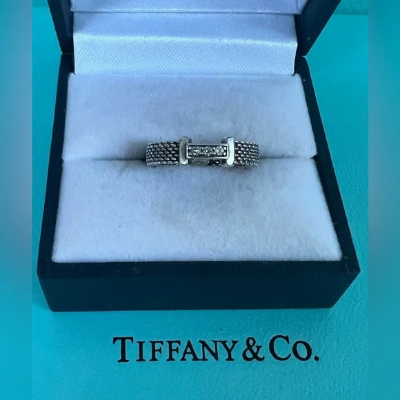 🔴Authentic VINTAGE TIFFANY & CO Diamonds Sterling Silver Somerset Mesh Ring🔴 - Picture 7 of 9